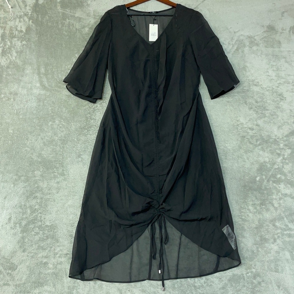 NWT City Chic Women's S 16 Black Dress Drawn Up Midi Dress Polyester Chiffon